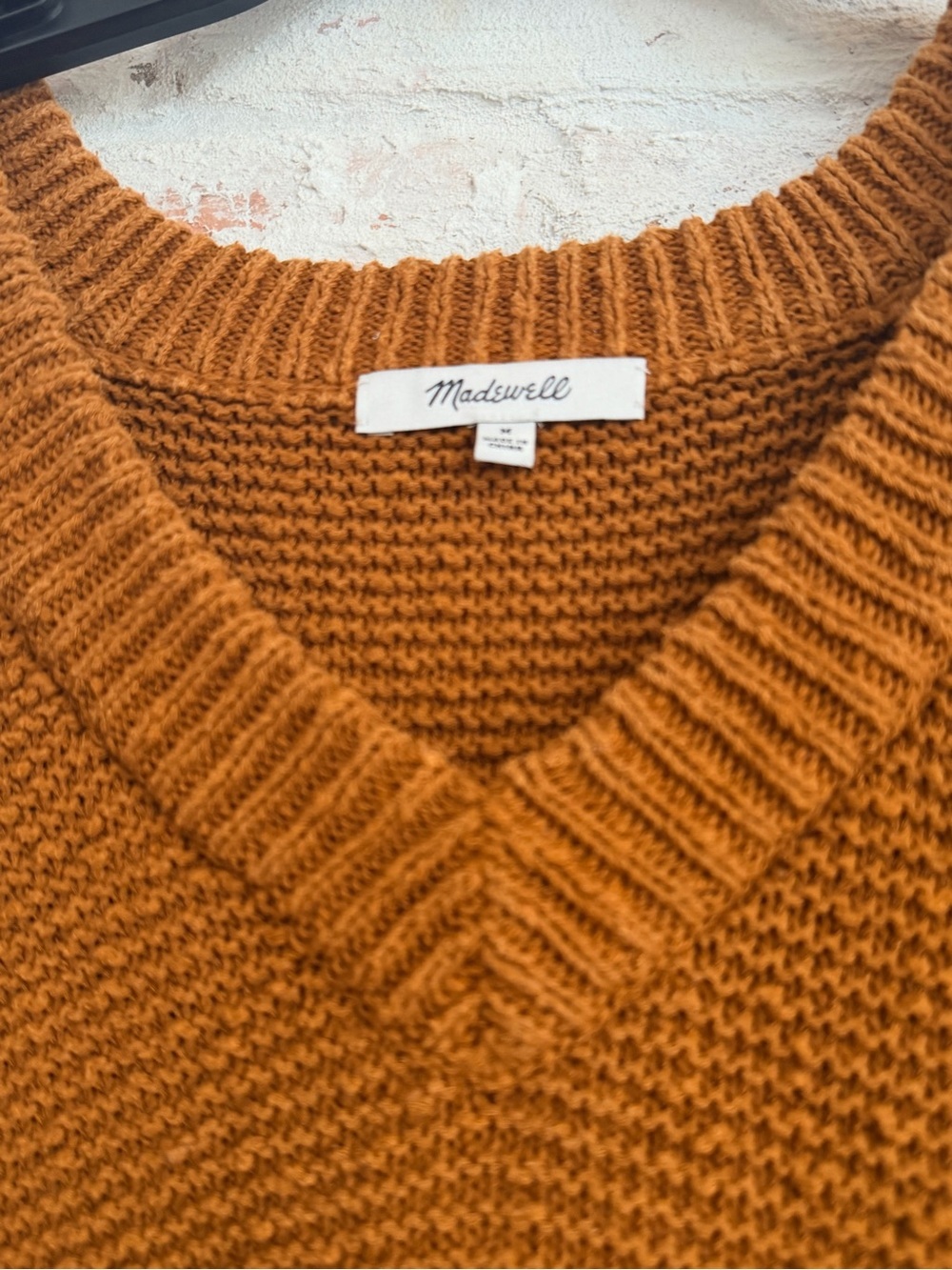 🍂 Madewell Textured Cotton Sweater | Size Medium | Golden Pecan V-Neck Pullover - Picture 8 of 12